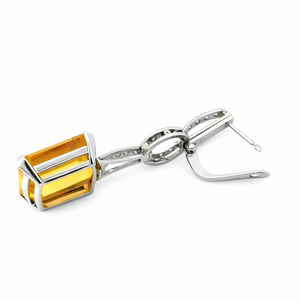 Vintage 1950s Platinum Yellow Topaz & Diamond Drop Earrings