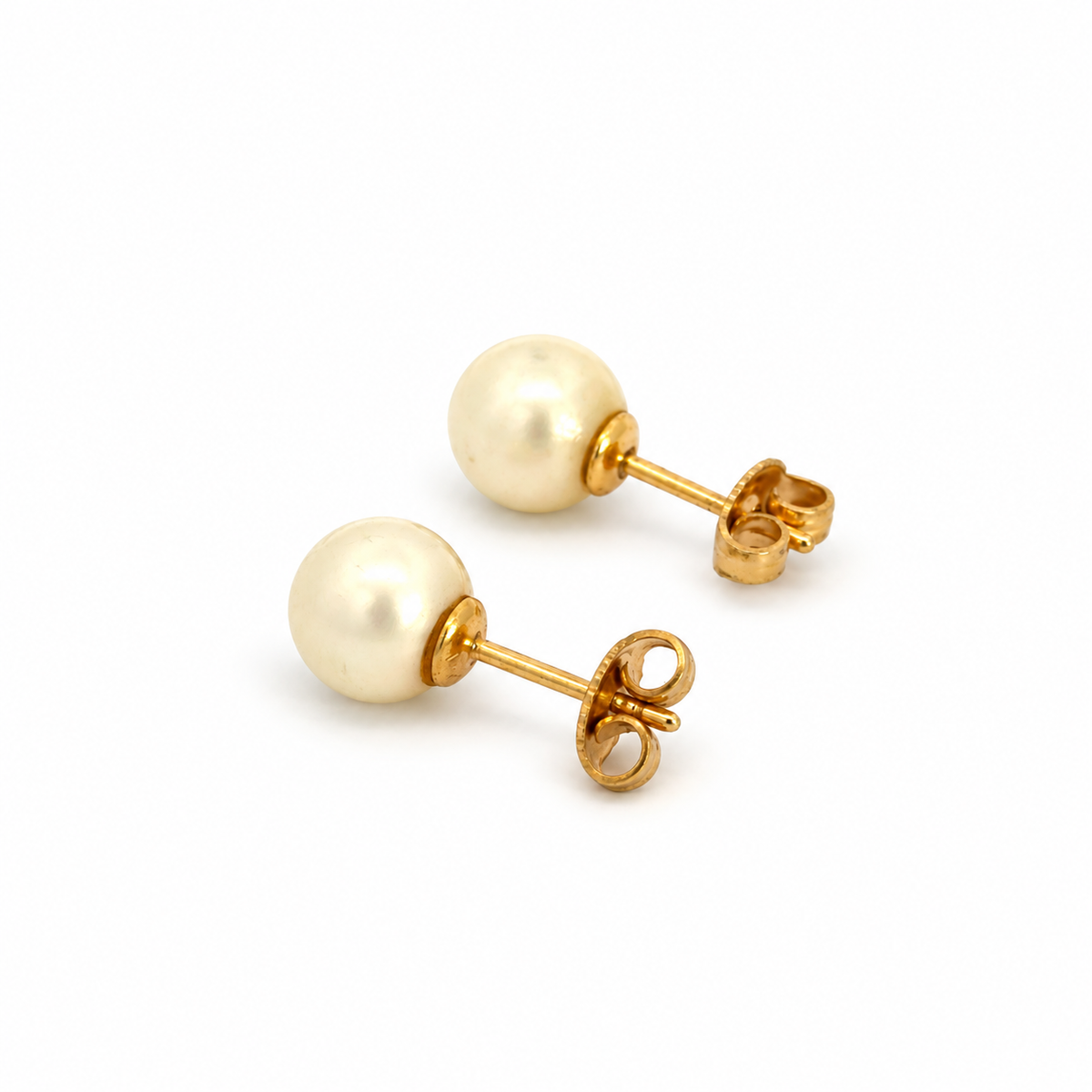 14K Yellow Gold 6mm Cream Pearl Stud Earrings