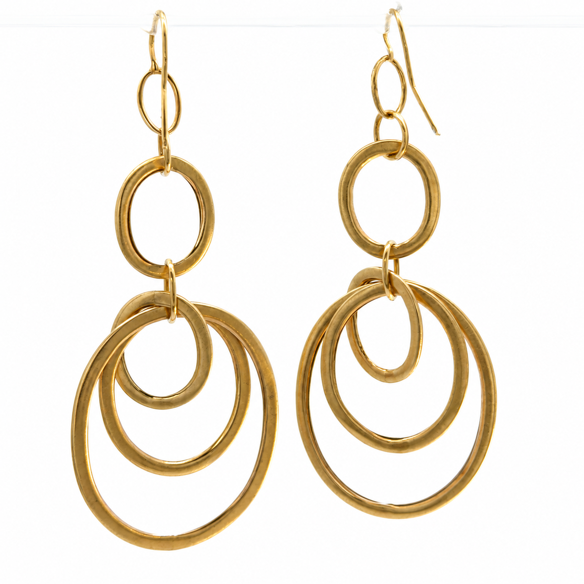 14K Yellow Gold Italian Brushed Oval Hoop Dangle Earrings