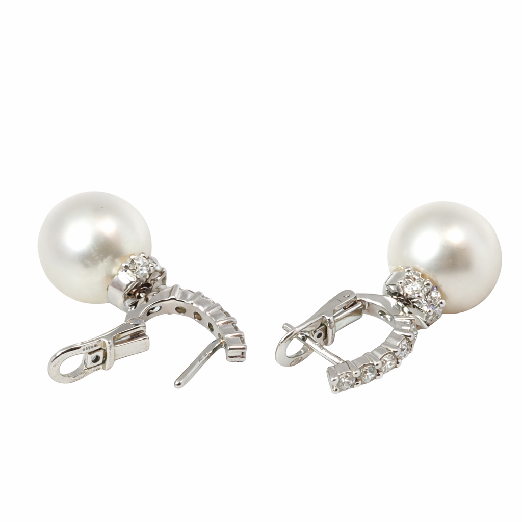 18K White Gold Diamond & Pearl Drop Earrings