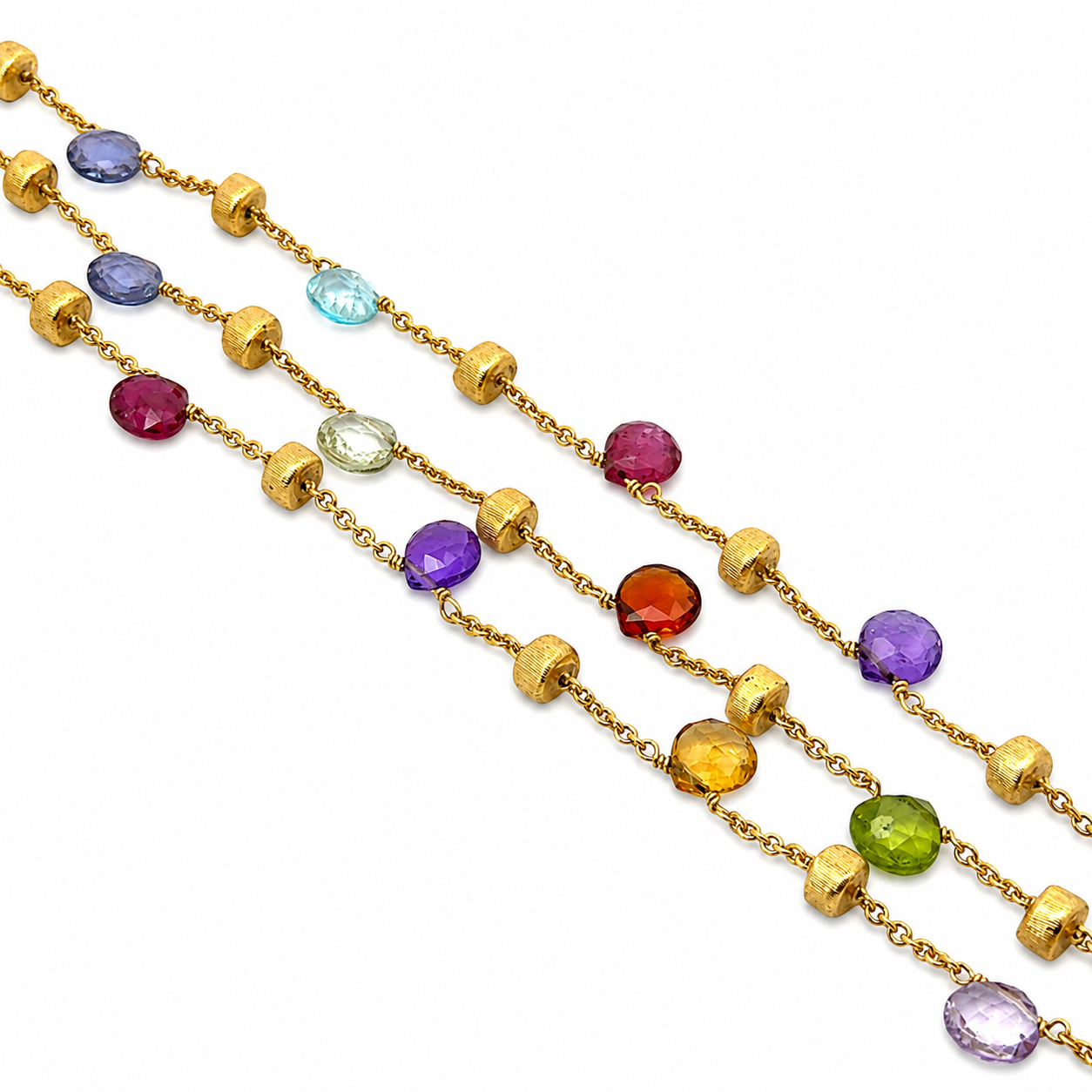 Marco Bicego Multi-Gemstone Three-Strand Bracelet in 18K Yellow Gold