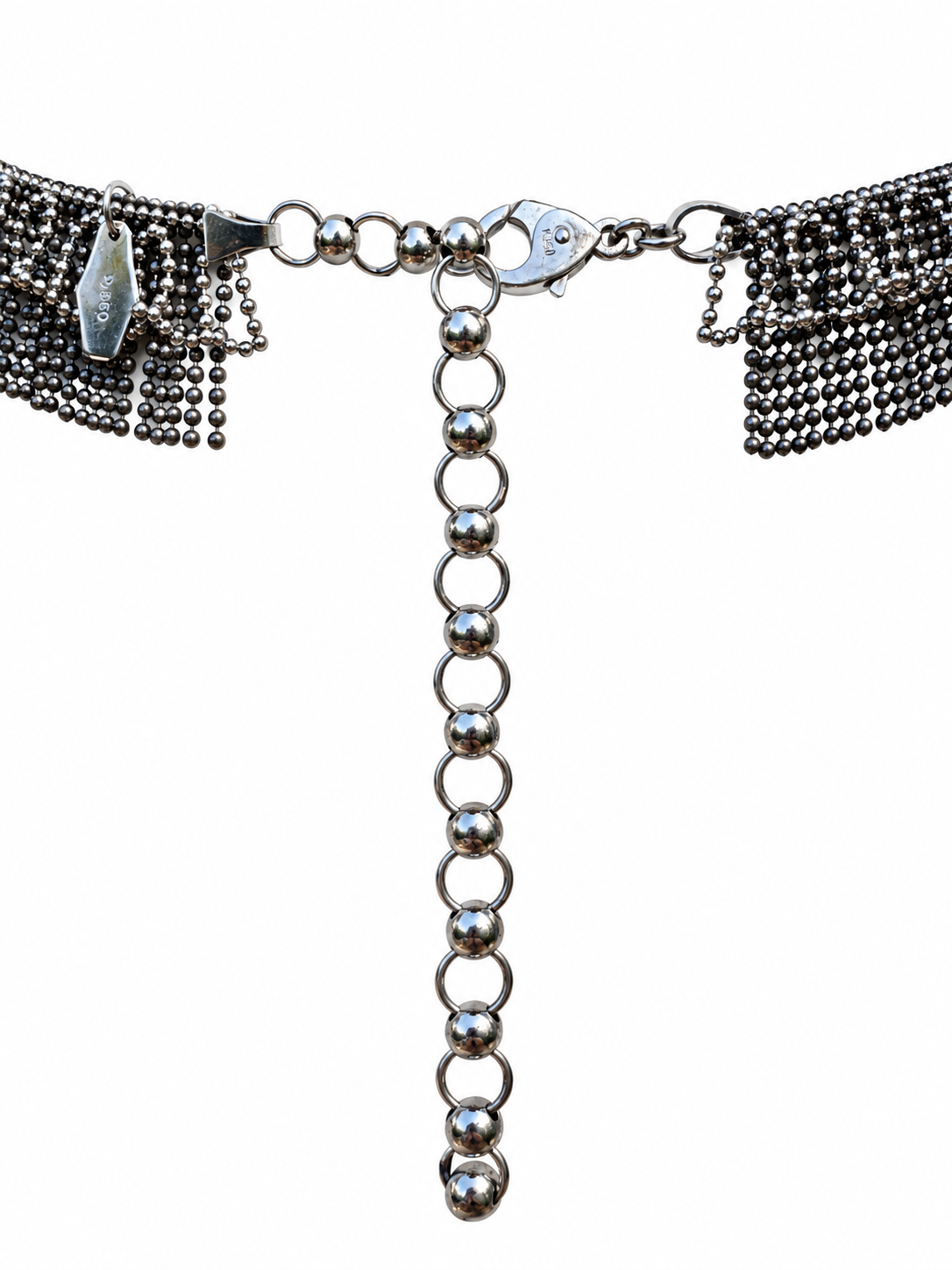 Platinum Graduated Lace-Like Fringe Necklace with Bright and Dark Patinated Details