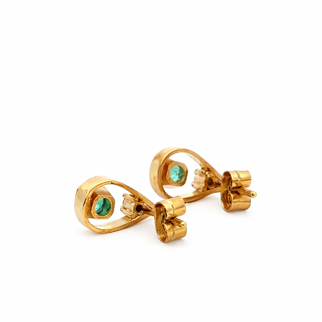 18K Gold Emerald Diamond Open Teardrop Earrings
