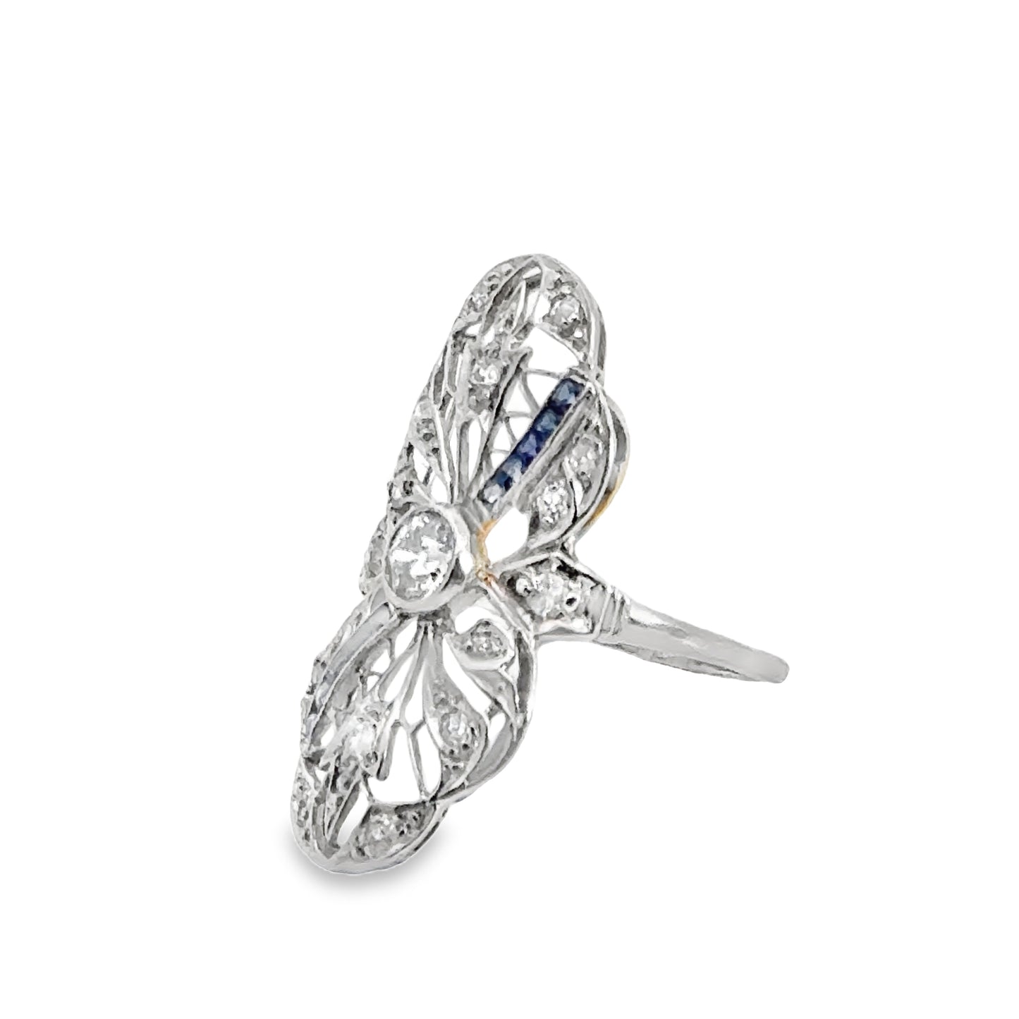 Butterfly Wings Platinum Diamond & Sapphire Antique Ring