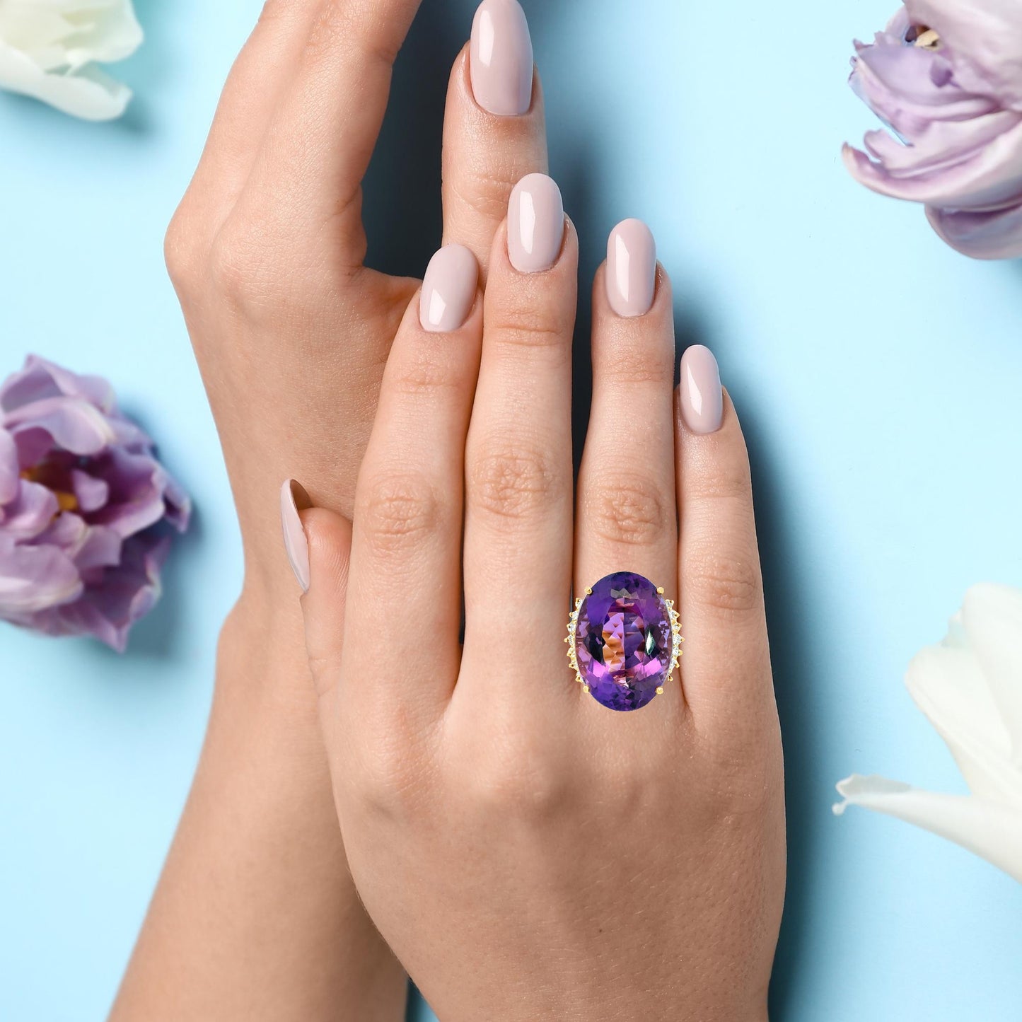 Bold 14K Gold Amethyst Solitaire with Diamond Accents