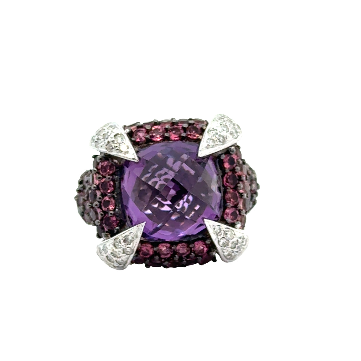 14K White Gold Dramatic Amethyst & Diamond Cocktail Ring