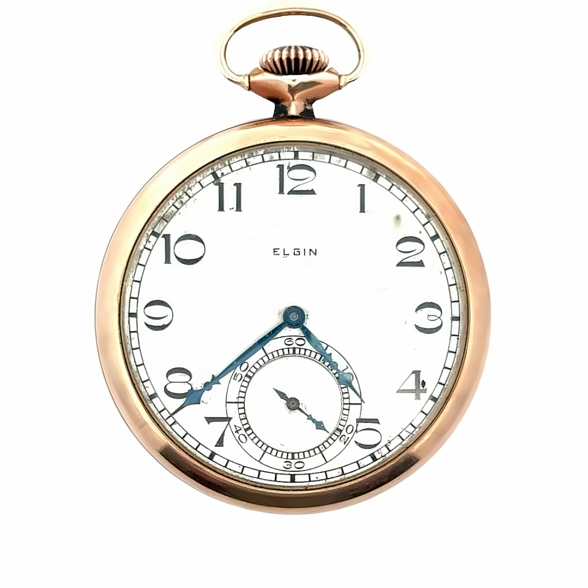 Elgin 14K Gold Plated Pocket Watch with Blue Hands