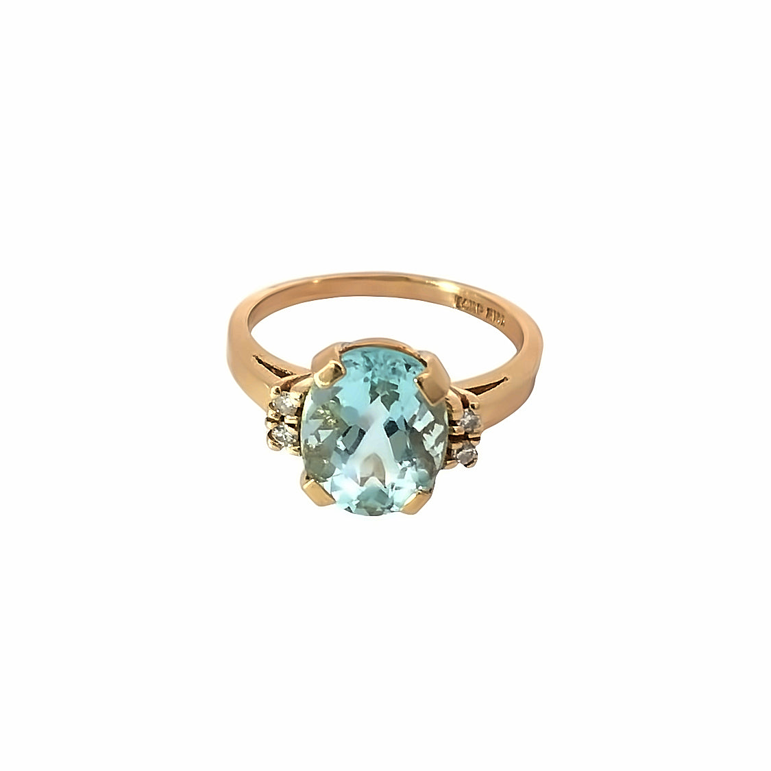 Aquamarine Oval Cut Ring 14K Yellow Gold