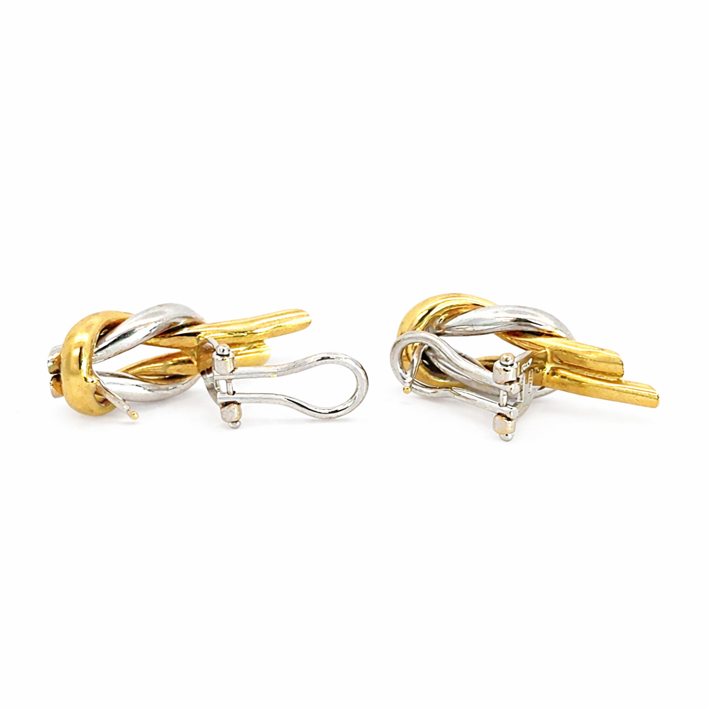 18K Yellow & White Gold Interlocking Knot Earrings – Omega Back