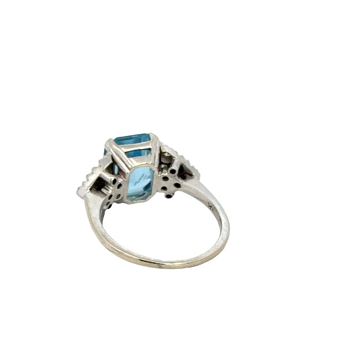Elegant Aquamarine and Diamond Ring in 14K White Gold, Emerald Cut Center