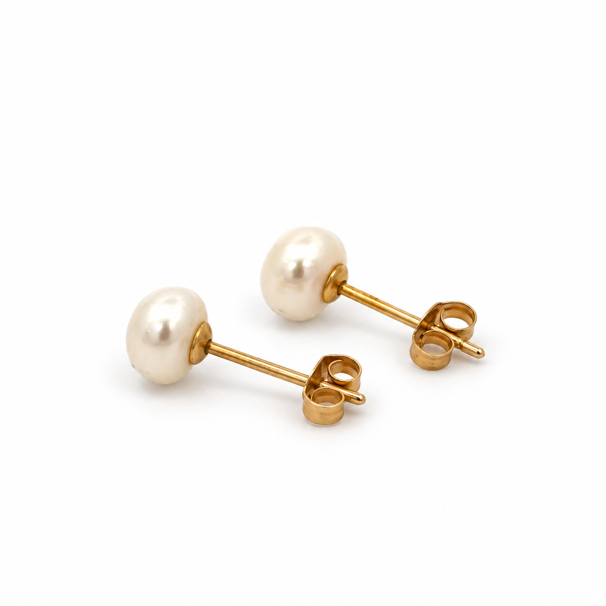 Yellow Gold Small Button Pearl Stud Earrings