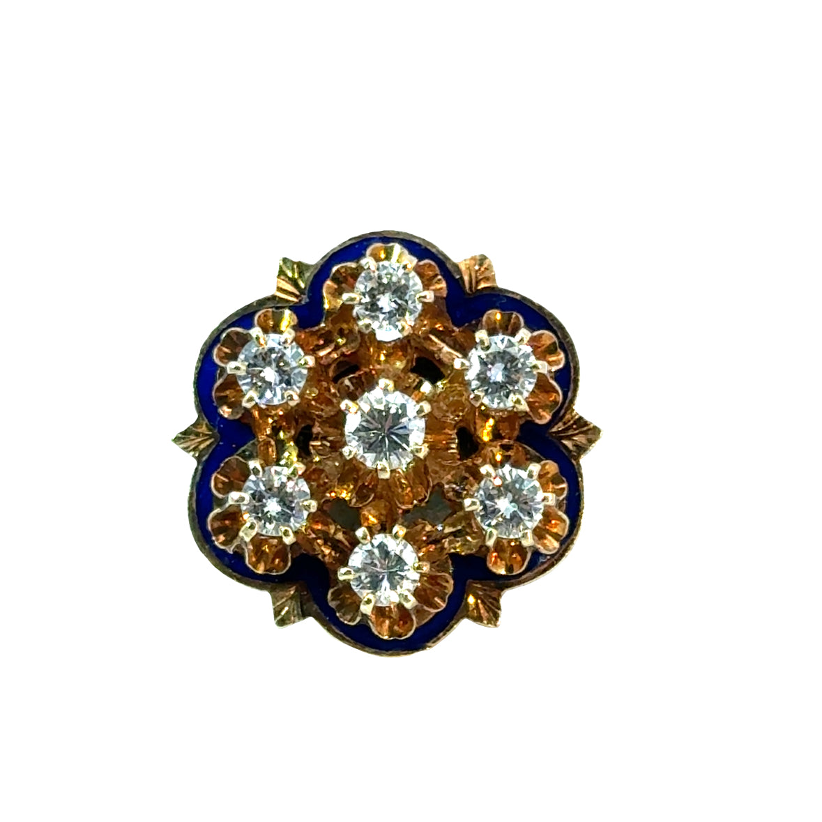 Renaissance Revival Diamond Cluster Ring in 14K Yellow Gold and Enamel