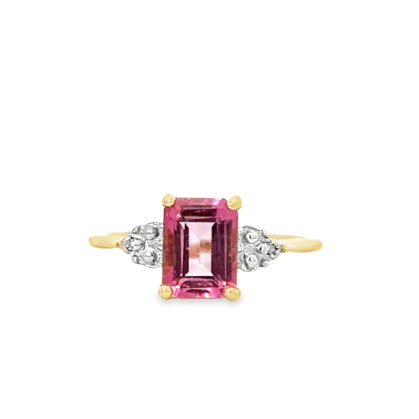 Lovely Yellow Gold Pink Tourmaline & Diamond Ring
