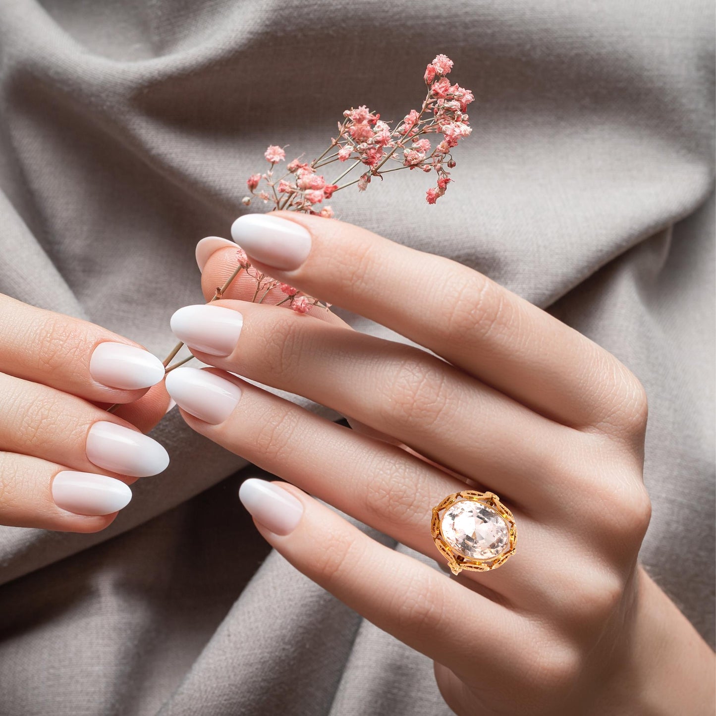 14K Yellow Gold Large Filigree Morganite Ring