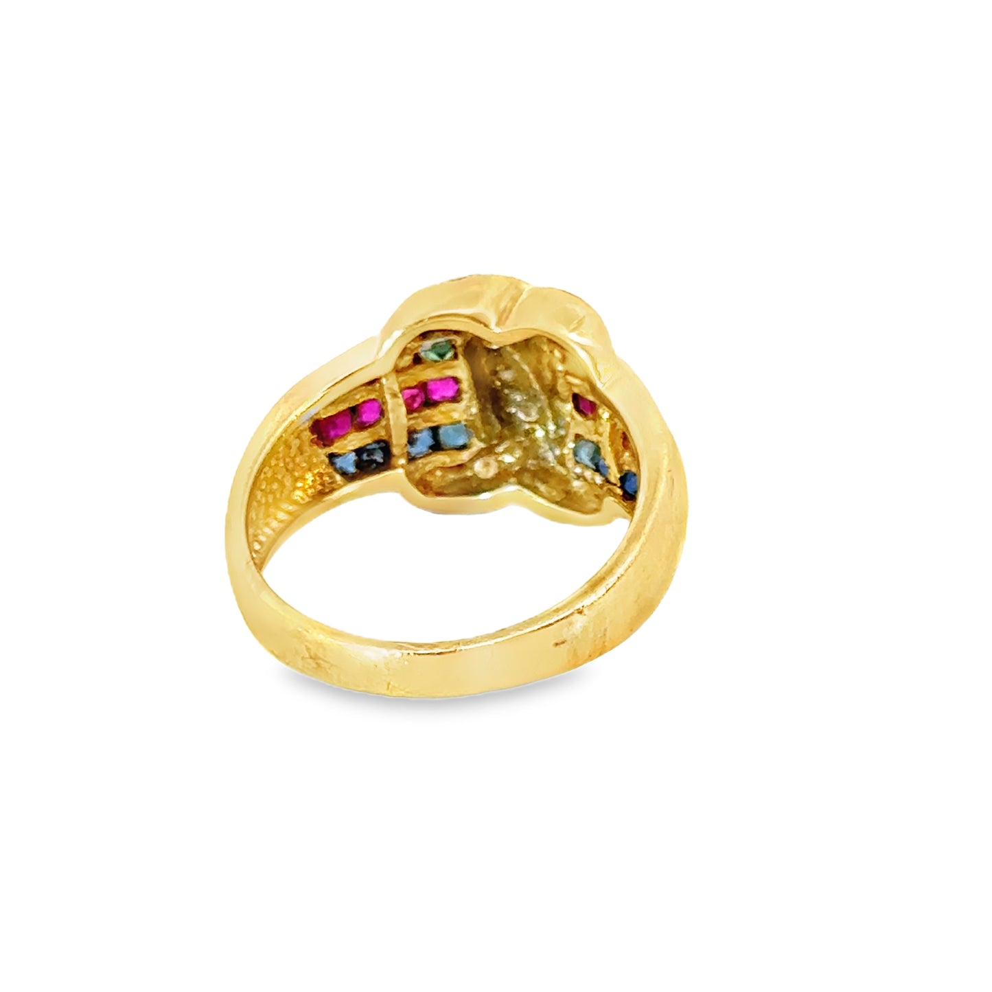 14K Yellow Gold Multi-Color Gemstone & Diamond Crossover Ring
