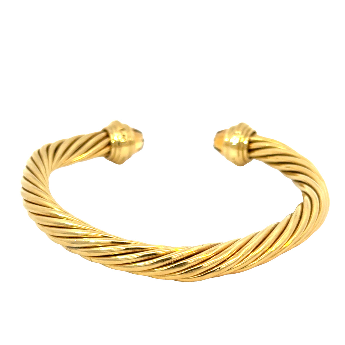 David Yurman 18K Yellow Gold Cable Bangle with Faceted Citrine End Caps