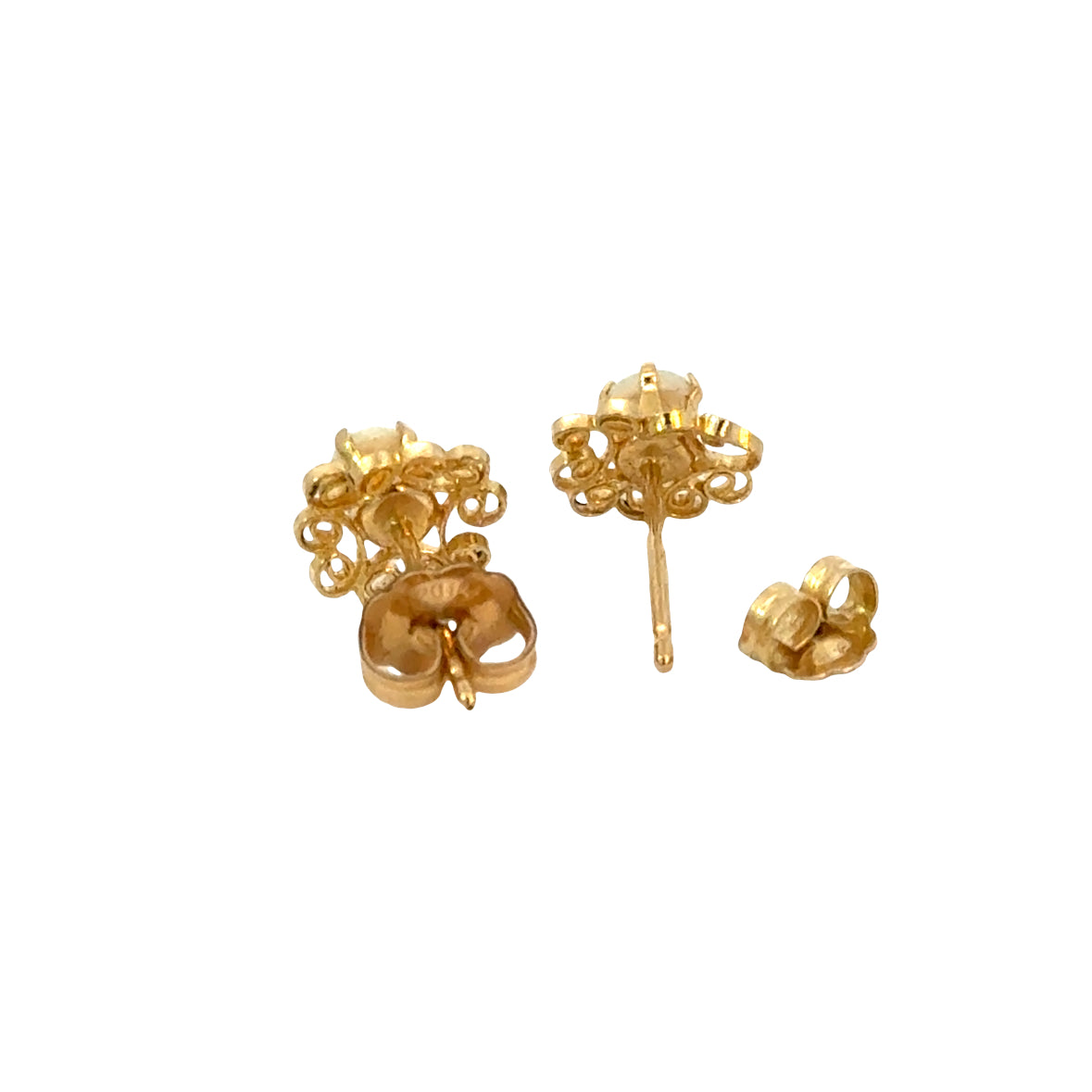 14K Yellow Gold Opal Filigree Post Earrings
