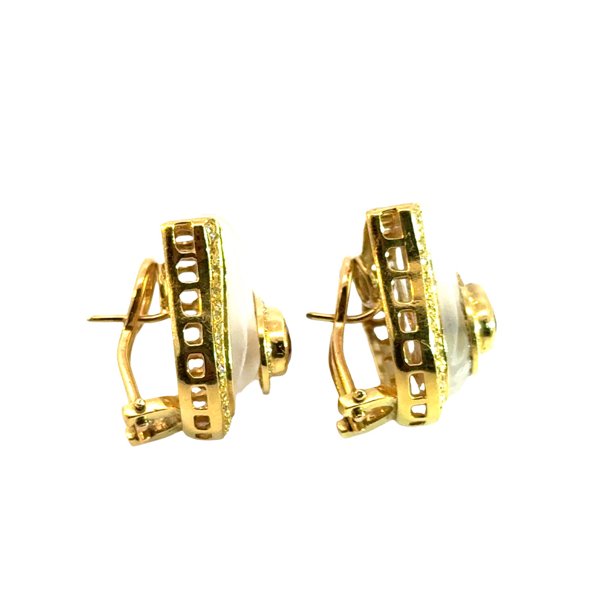 Vintage 1950s Ruby, Quartz & Diamond Fan-Motif Earrings in 18K Yellow Gold