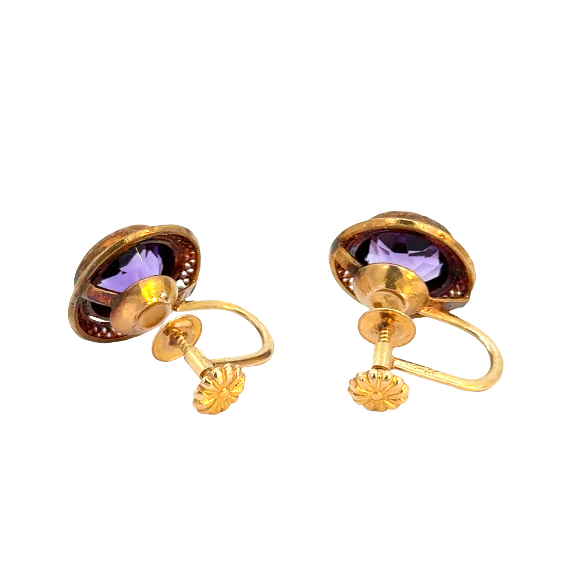 Antique 14K Rose Gold Amethyst Filigree Earrings