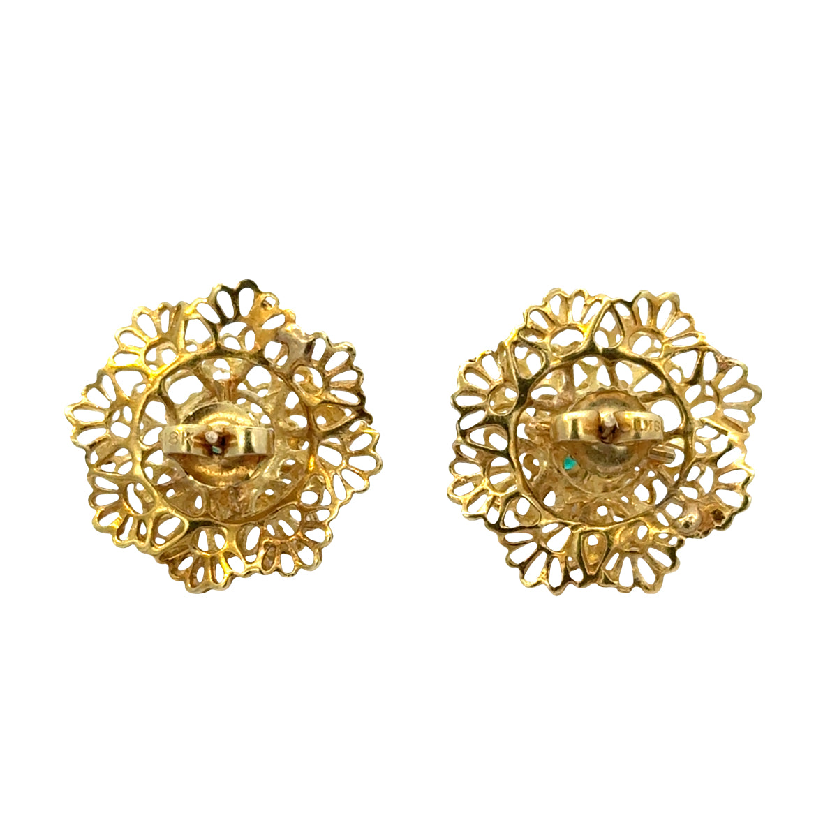 Elegant 18K Gold Openwork Floral Emerald Earrings