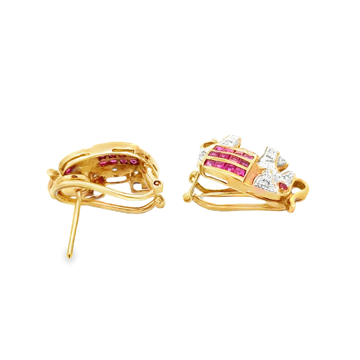 Vintage 14K Yellow Gold Diamond & Ruby Elephant Earrings