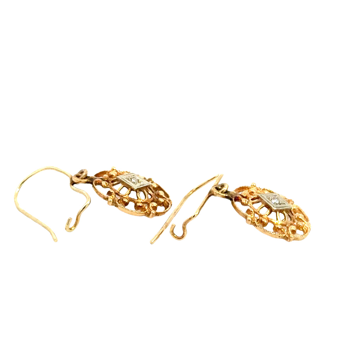 Vintage 14K Gold Diamond Filigree Medallion Drops