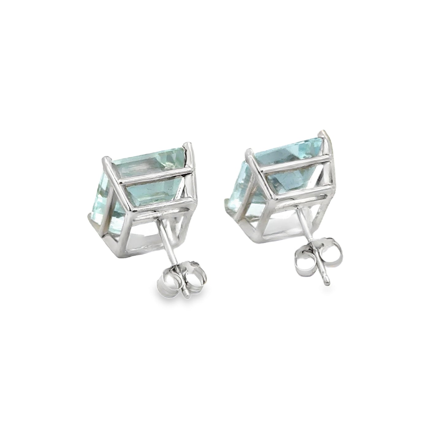 14K White Gold Aquamarine Stud Earrings – Emerald Cut Aquamarine
