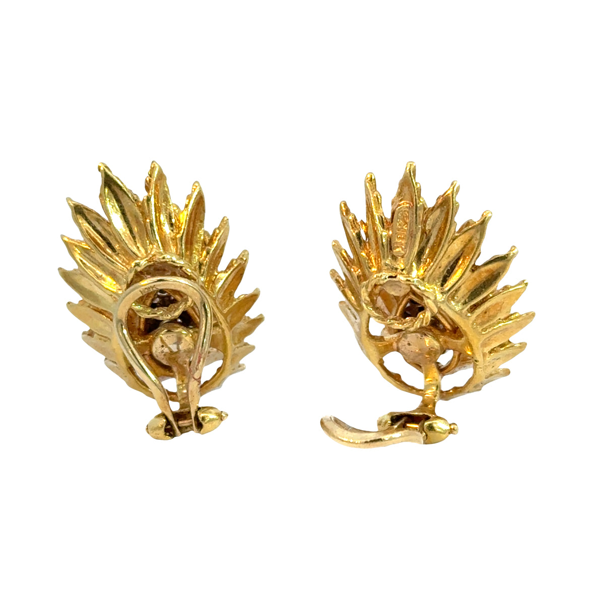 Vintage 18K Yellow Gold Diamond Sunburst Clip-On Earrings