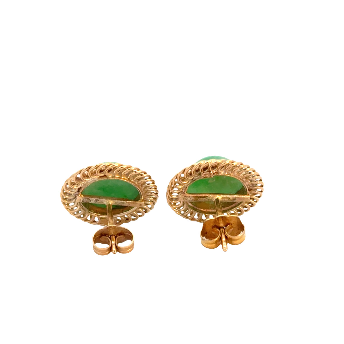 Vintage 14K Yellow Gold Jade Cabochon Earrings