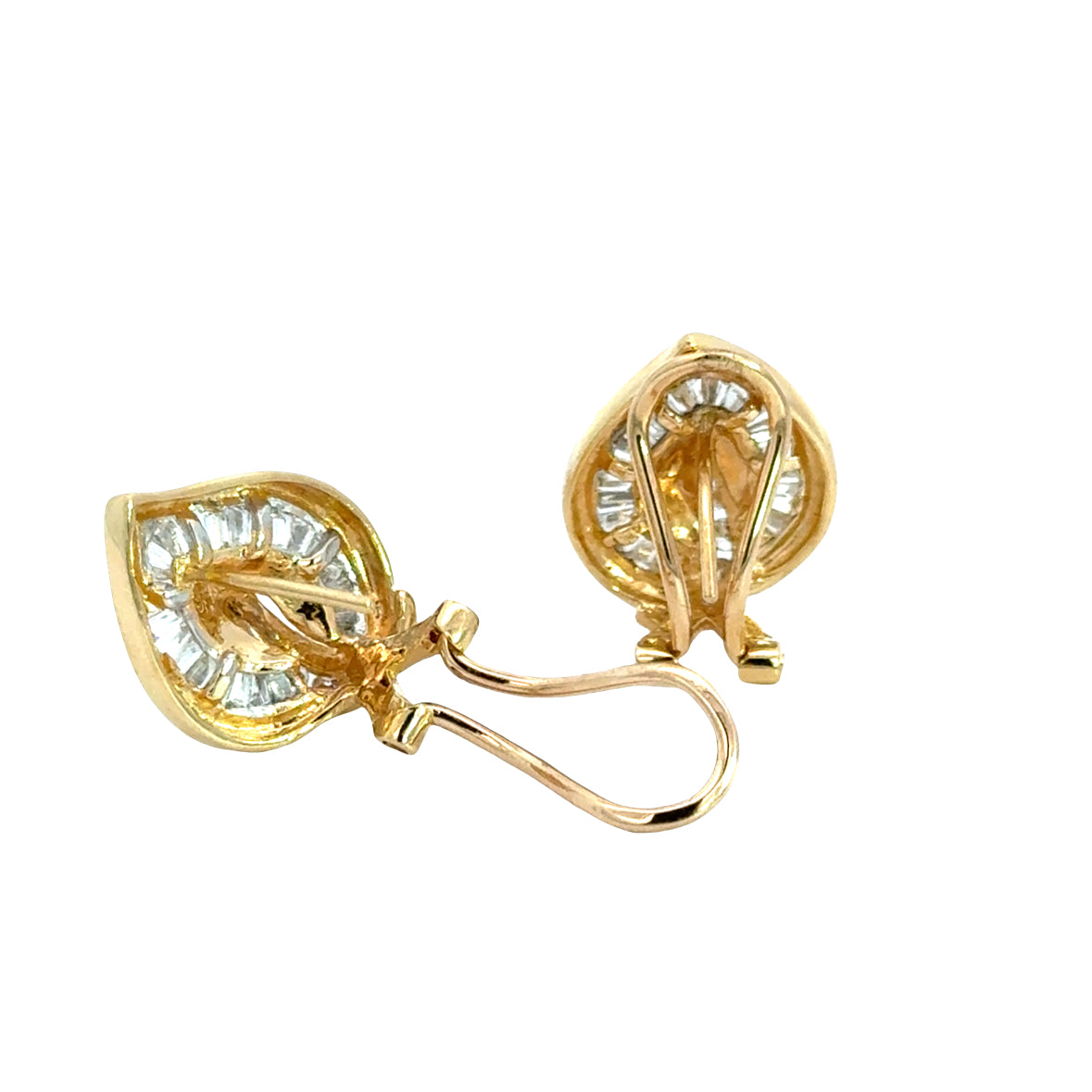 Vintage 14K Yellow Gold Diamond Leaf Earrings