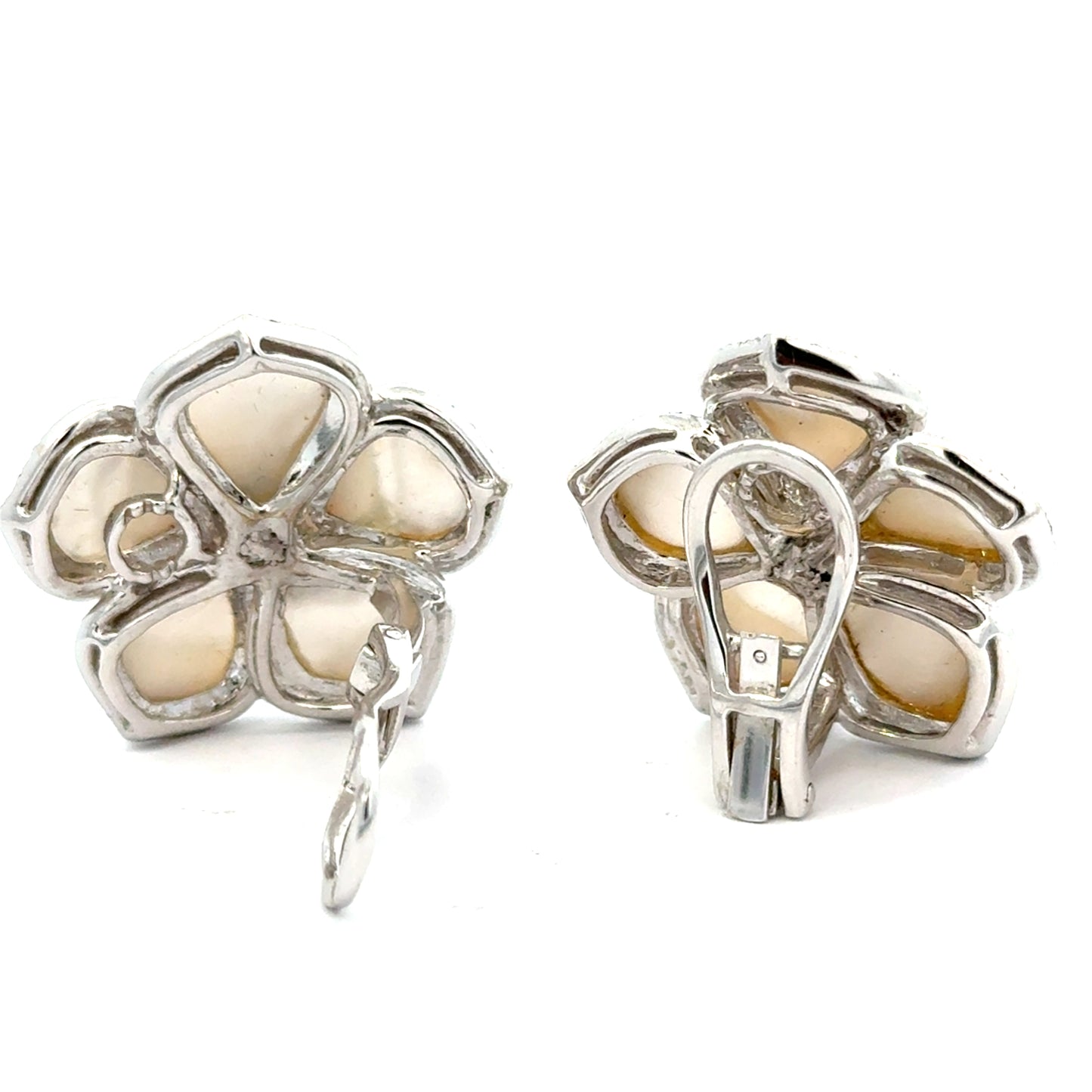 18K White Gold Mother-of-Pearl & Diamond Flower Earrings – Convertible Design