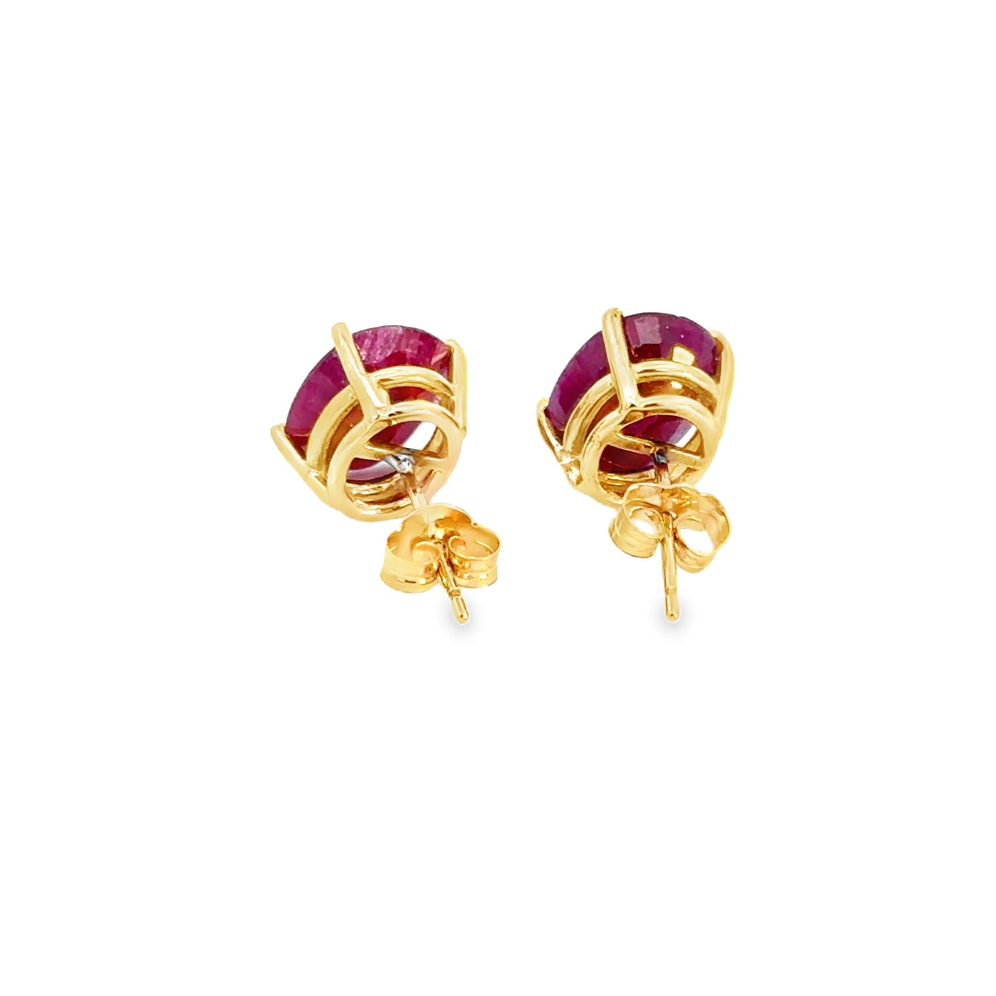 Large Oval Ruby Stud Earrings in 14K Yellow Gold