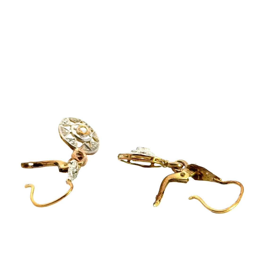 Antique 18K Two-Tone Gold & Diamond Filigree Drop Earrings