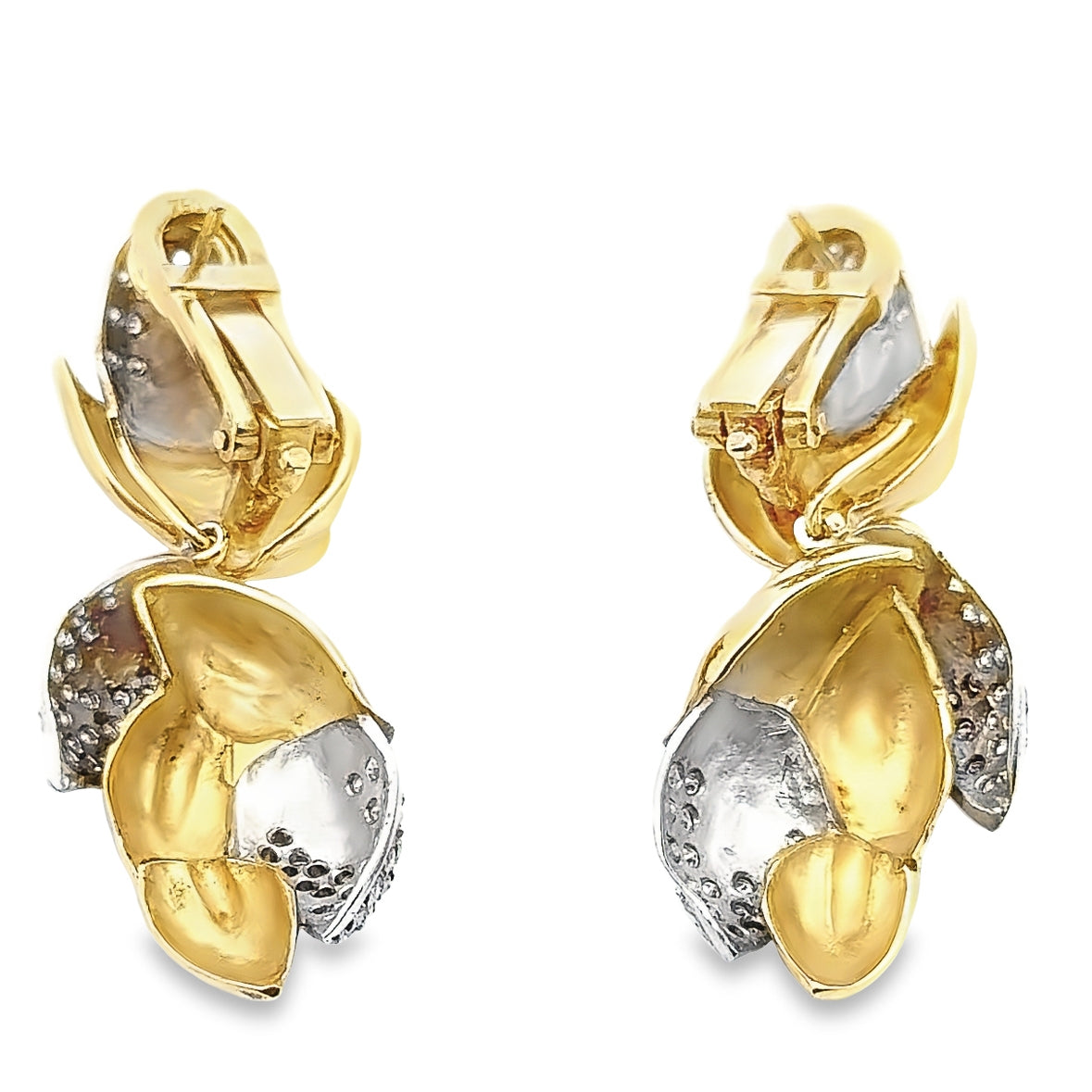 18K Yellow Gold Diamond Cascading Leaf Earrings – French Clip