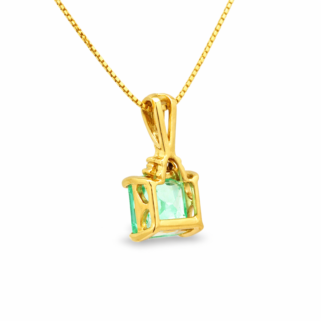 Square Cut Green Tourmaline & Diamond Pendant in 14K Yellow Gold