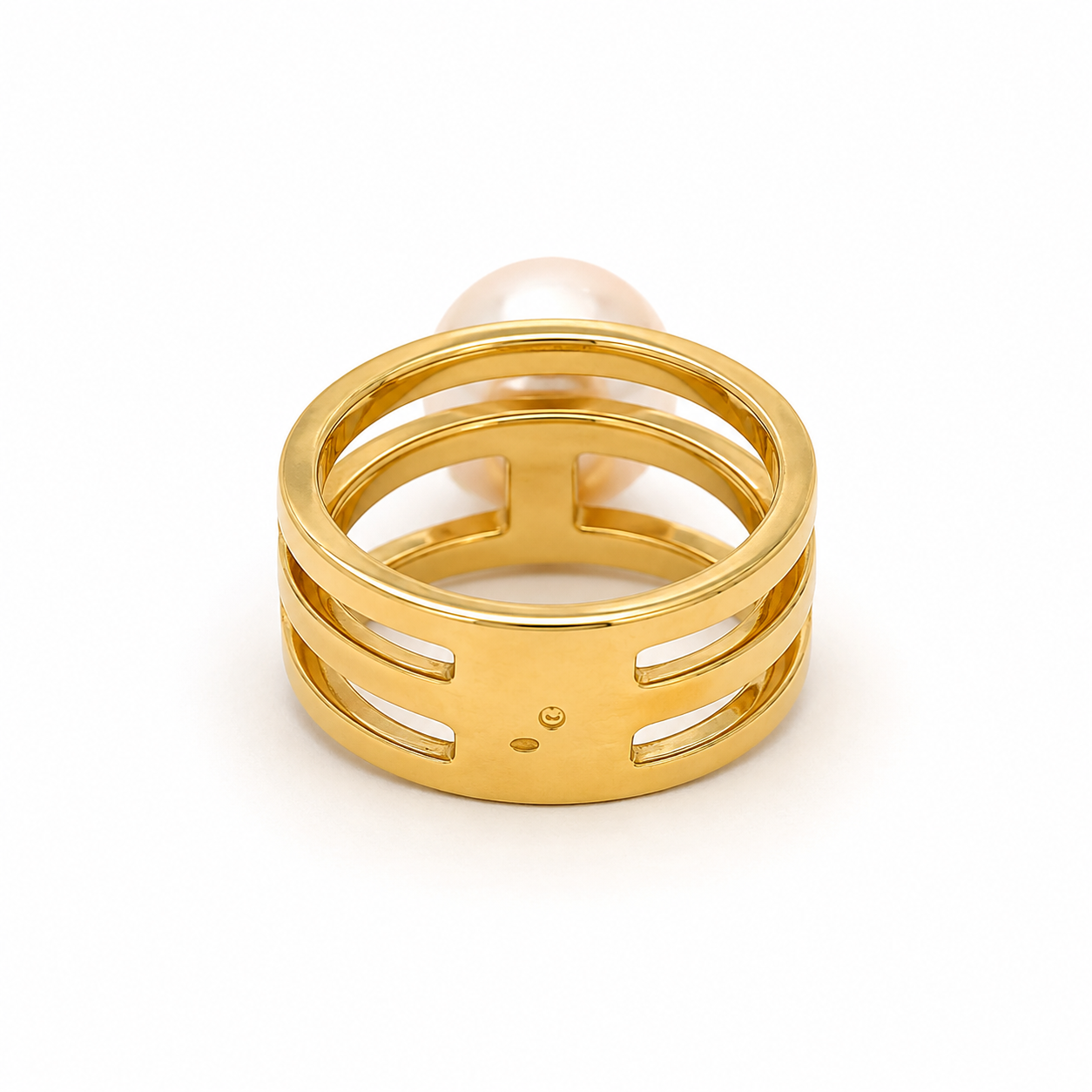 Vintage 18K Yellow Gold Natural Pearl Modernist Ring