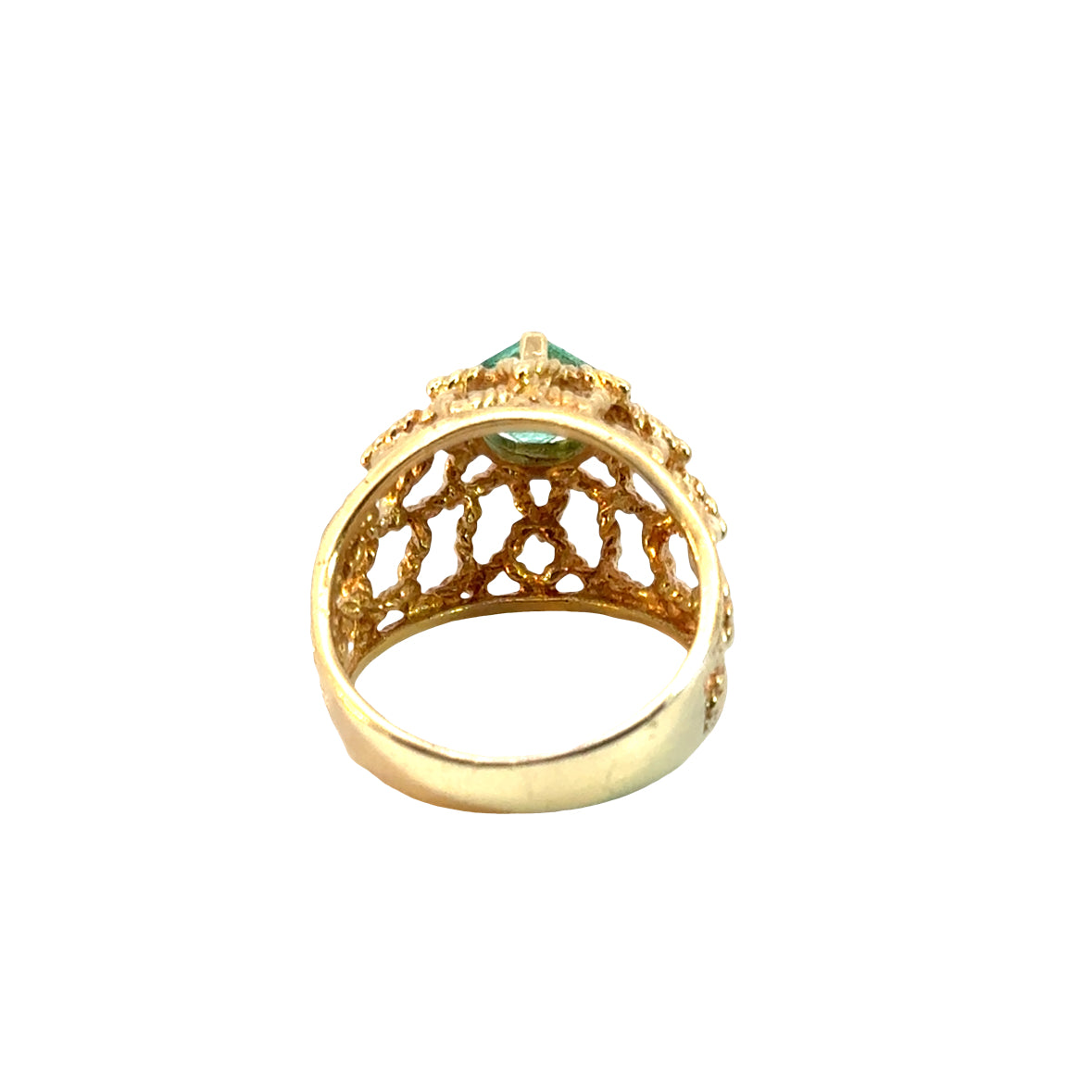14K Yellow Gold Emerald Floral Filigree Ring – Vintage Domed Design