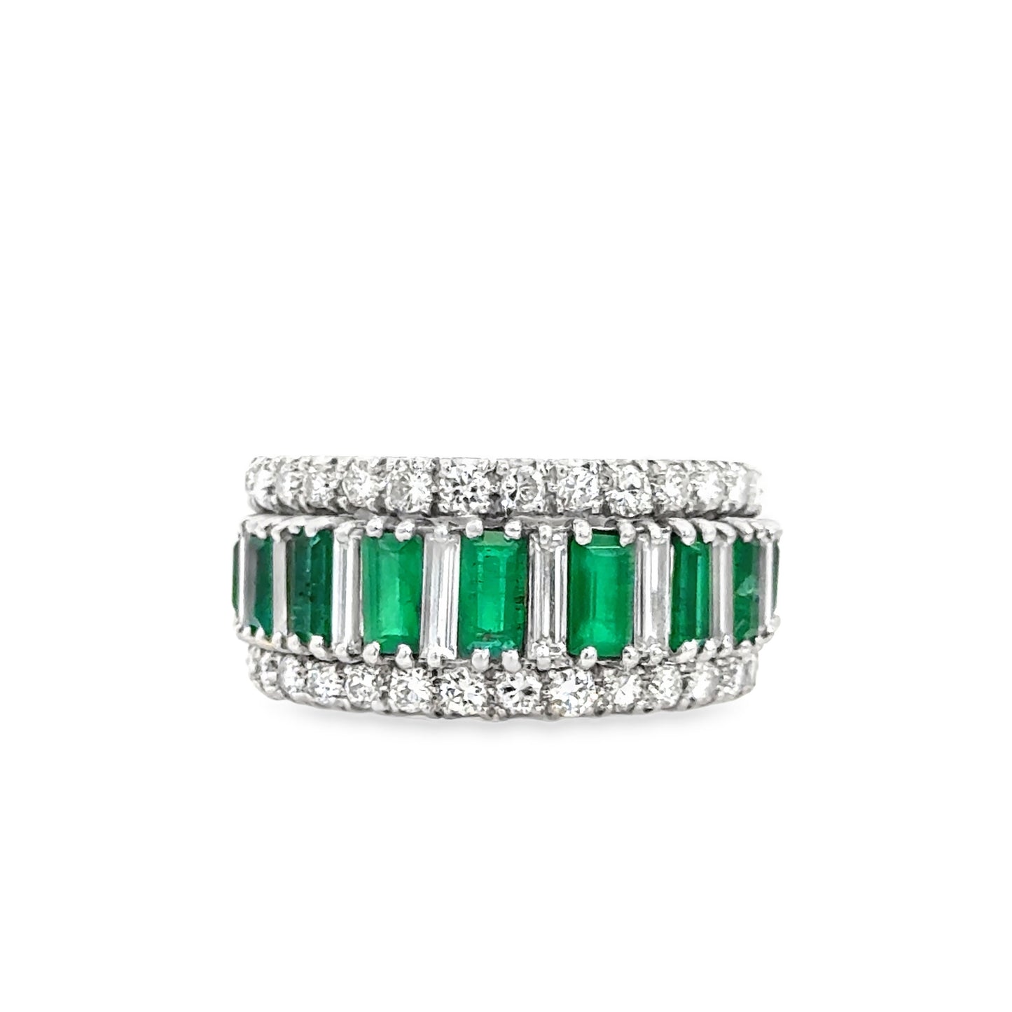 Platinum Emerald and Diamond Multi-Row Band Ring – Exquisite Fine Jewelry