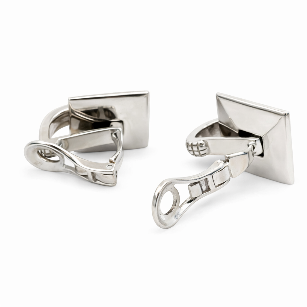 Geometric 18K White Gold Diamond Earrings, Clip-On Style