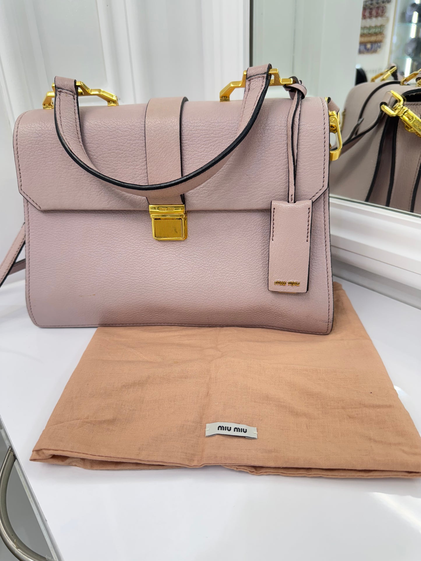 Miu Miu Matelassé Leather Top Handle Bag – Blush Pink