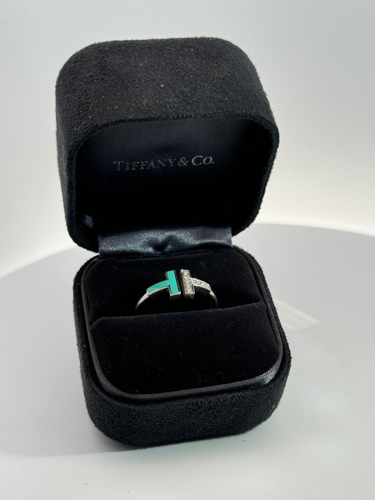 Tiffany T Wire Collection 18K White Gold Turquoise & Diamond Ring