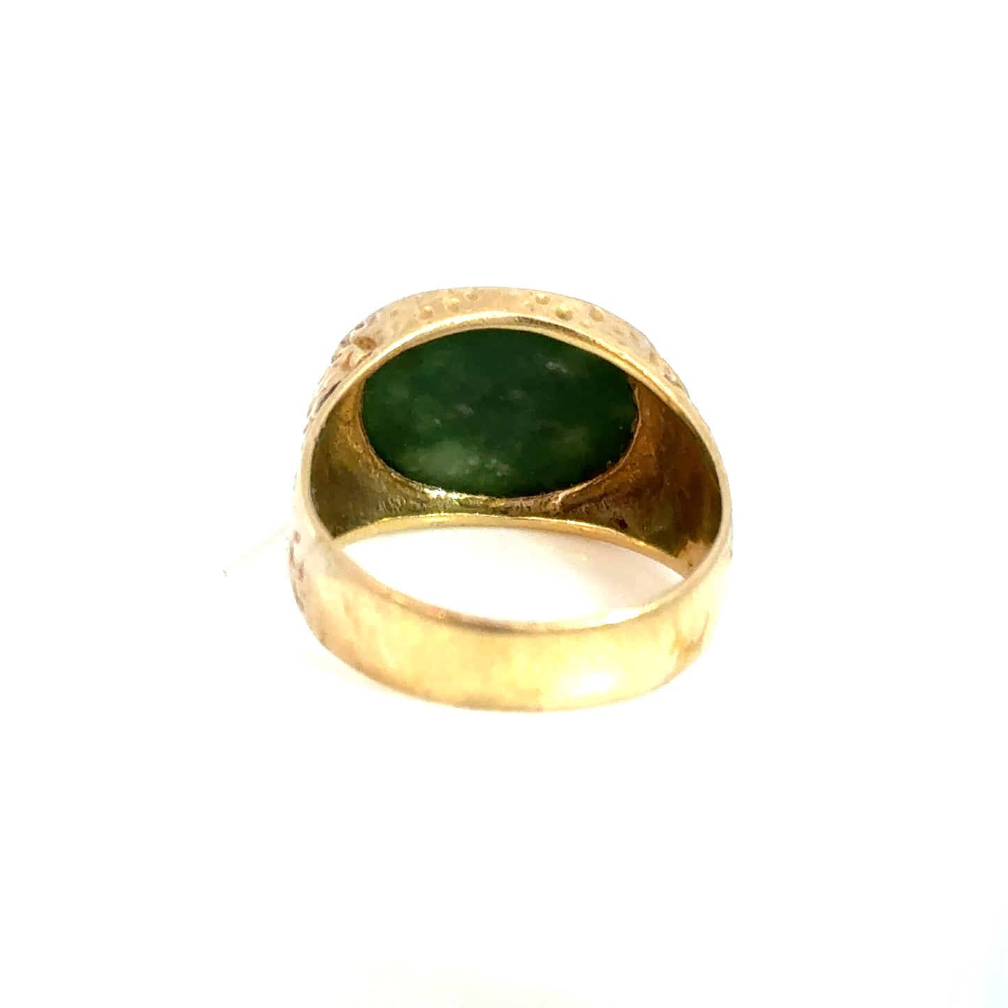 Men’s Artisan Dark Green Jade Cabochon Ring, 14K Gold