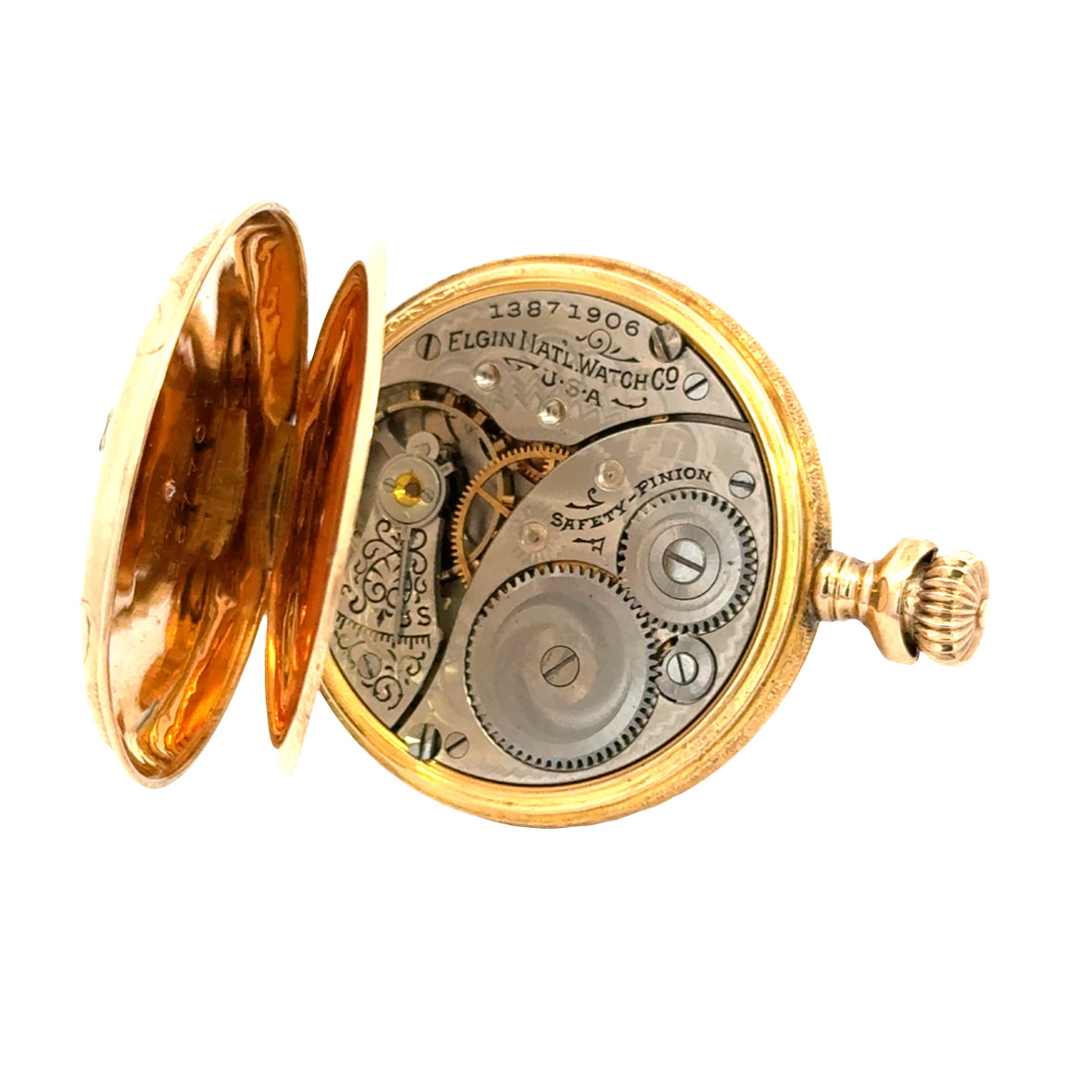 Antique Elgin 14K Yellow Gold Pocket Watch – Multicolor Floral & Bird Case – Victorian Era