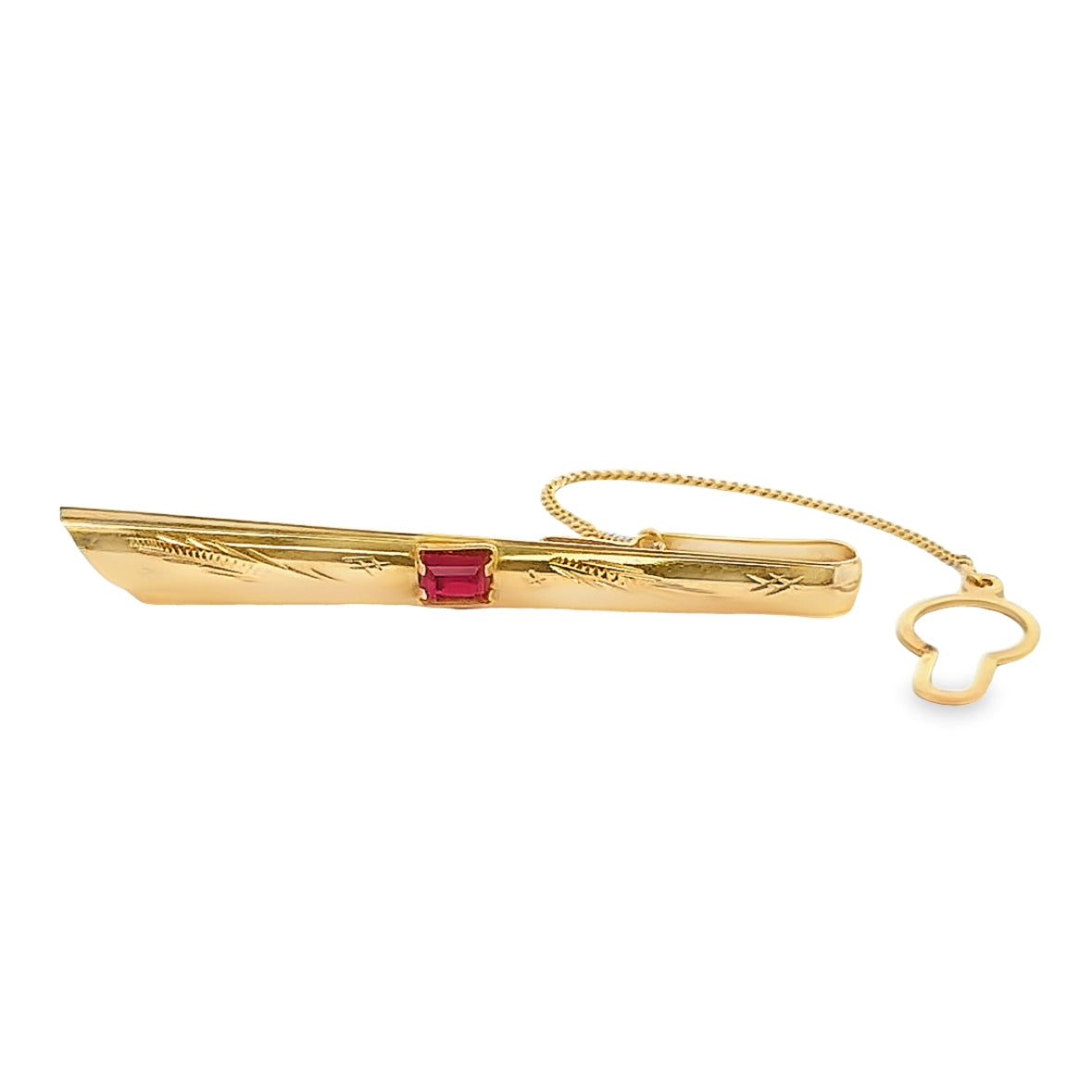 18K Yellow Gold & Garnet Elegant Tie Clip