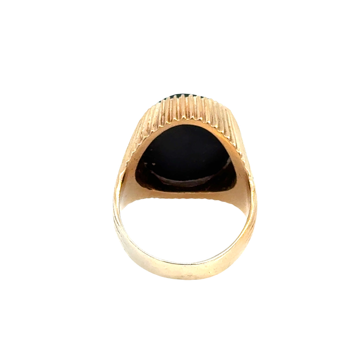 14K Yellow Gold Men’s Ribbed Gold Ring with Black Onyx