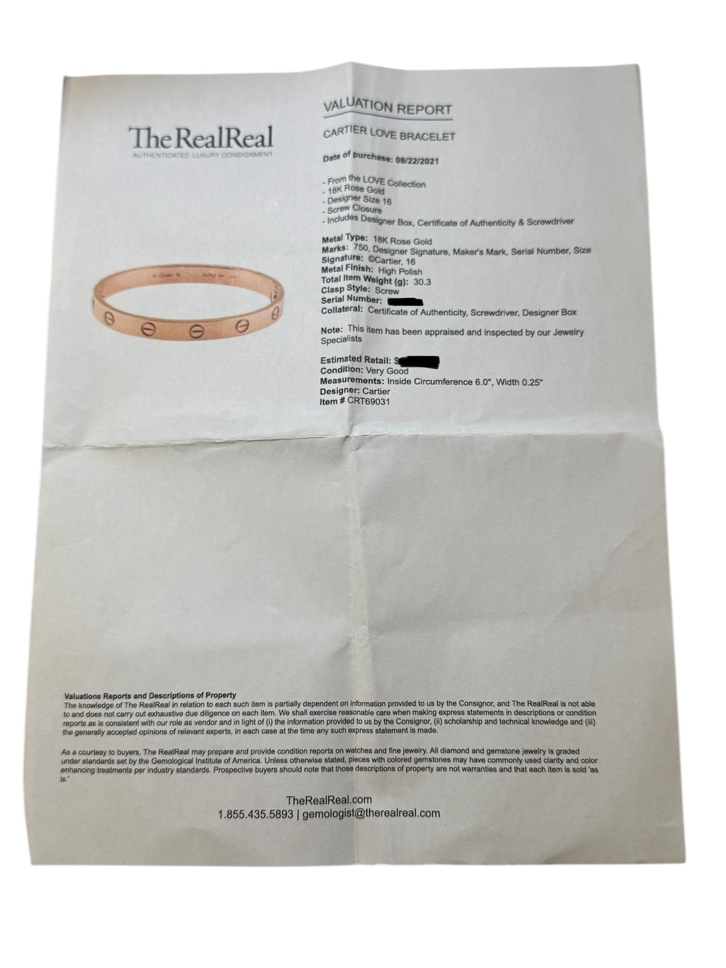 Cartier LOVE Bracelet – 18K Rose Gold, Size 16