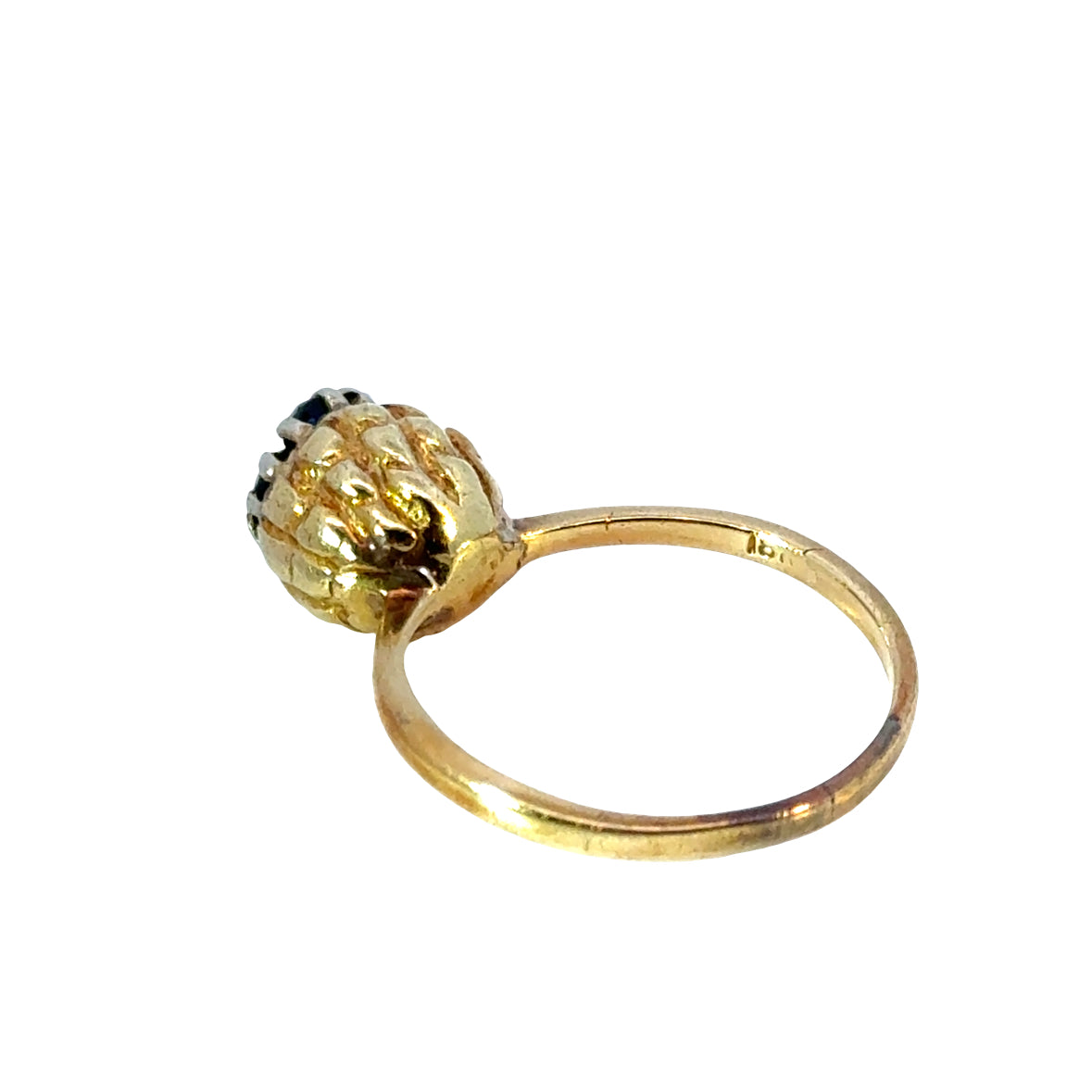 Retro 18K Yellow Gold Sapphire & Diamond Flower Bud Ring