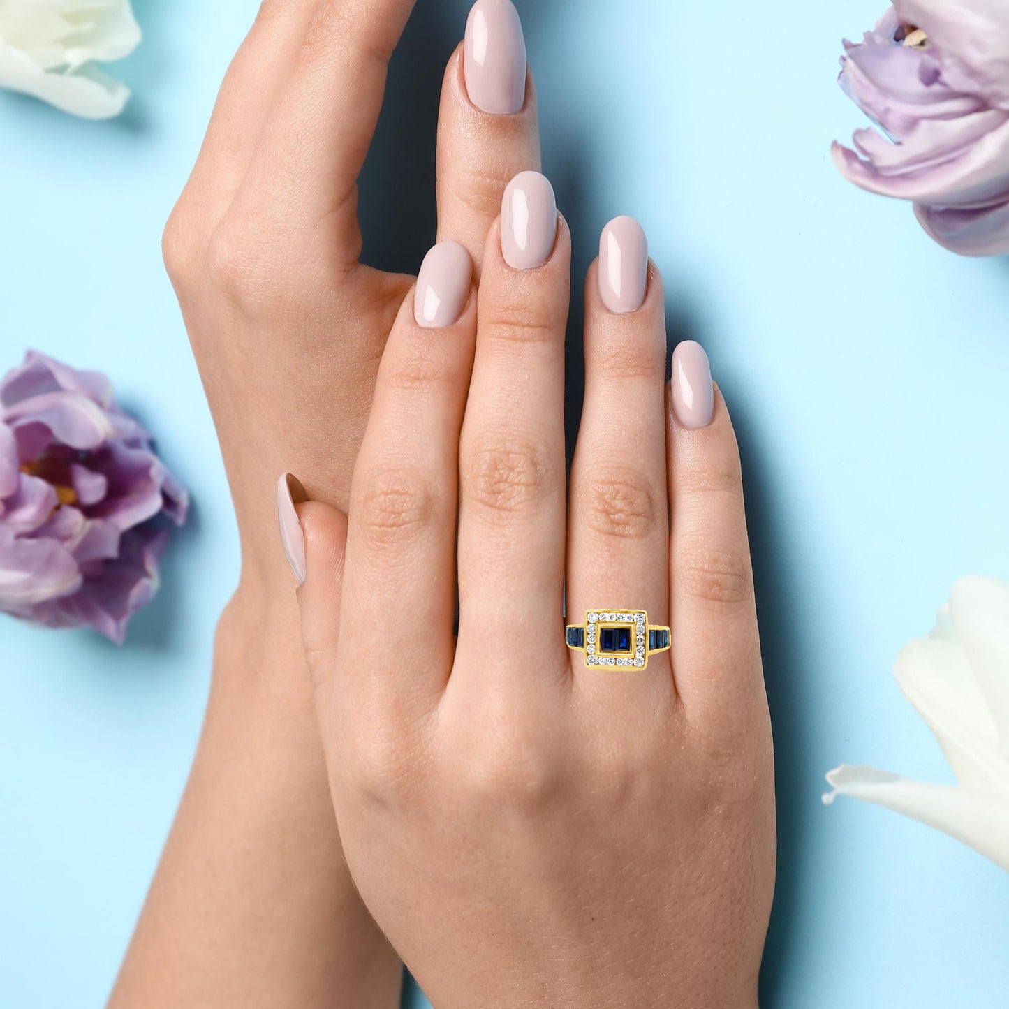 Le Vian 18K Yellow Gold Sapphire & Diamond Square Halo Ring