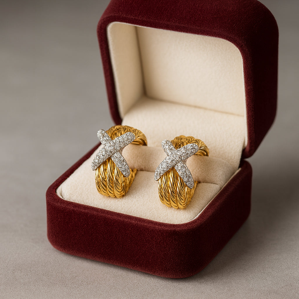 David Yurman 14K Two-Tone Diamond Clip-On Earrings