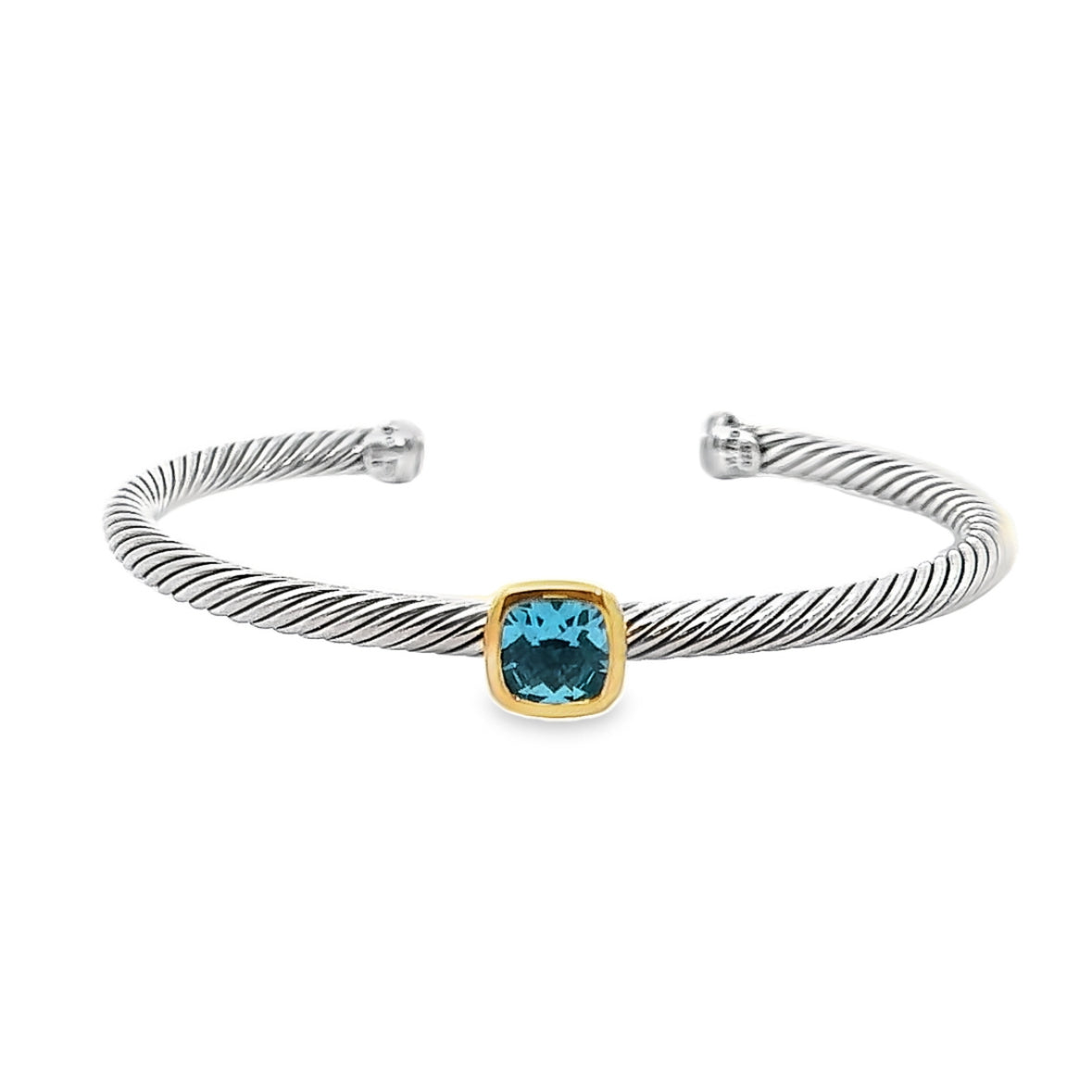 David Yurman 18K Yellow Gold & Silver Blue Topaz Cable Bangle